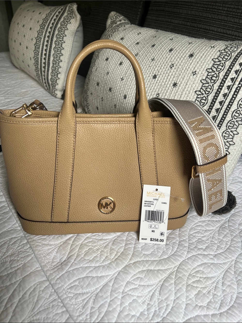 MICHAEL Michael Kors Tan Pebbled Leather Satchel with Branded Strap